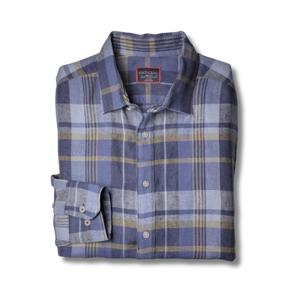 UNTUCKit Other - UNTUCKit Tribuno Blue Plaid 100% Linen Wrinkle-Resistant Shirt M